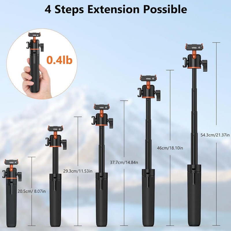 VRIG Action Camera Selfie Stick Tripod for DJI Osmo Nano/Action 6, Dual-Direction Magnetic Quick Release Adapter 360° Ball Head & Cold Shoe Mount, 8 to 21 inches Extendable Rod, AC-40N - Image 5